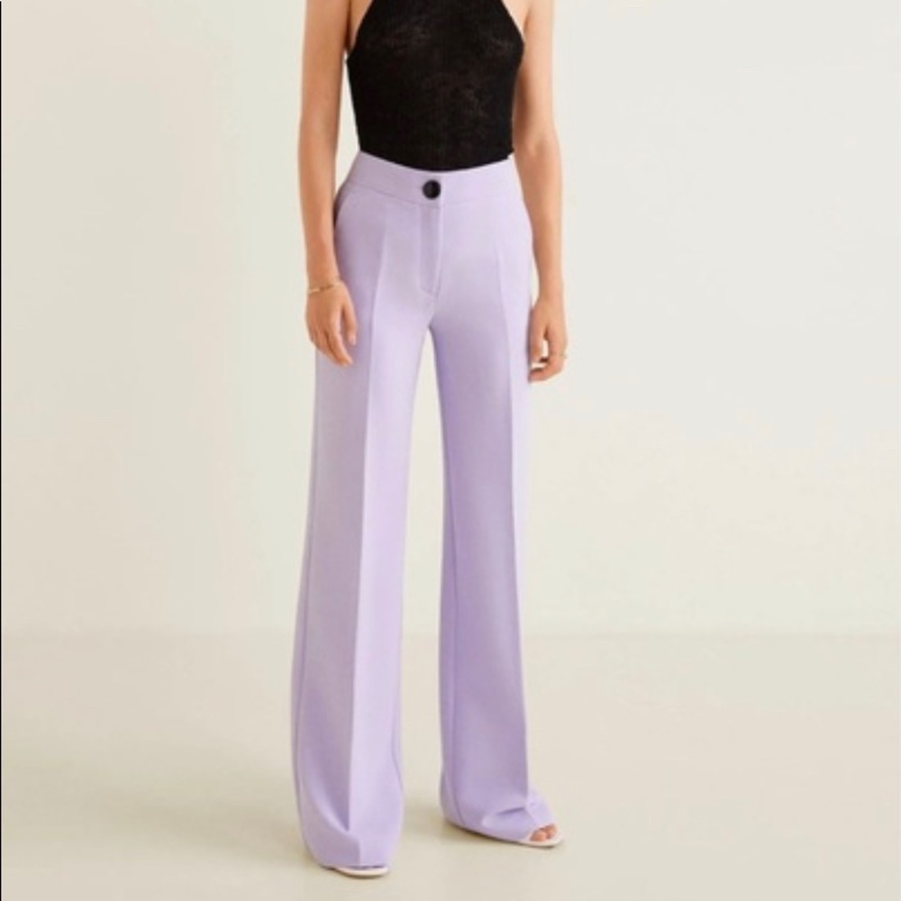 MANGO High-Waisted Palazzo Pants in Lilac